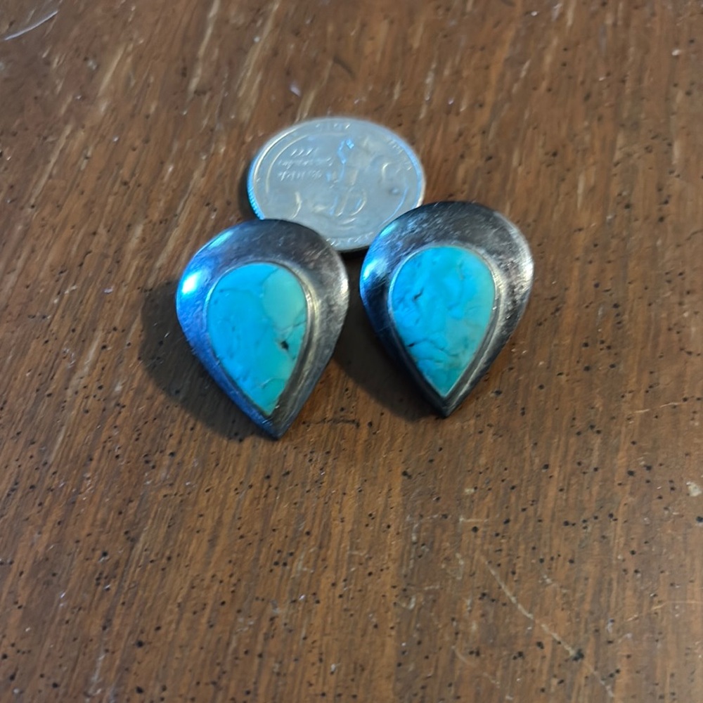 Turquoise and Silver Teardrop Earrings- vintage
